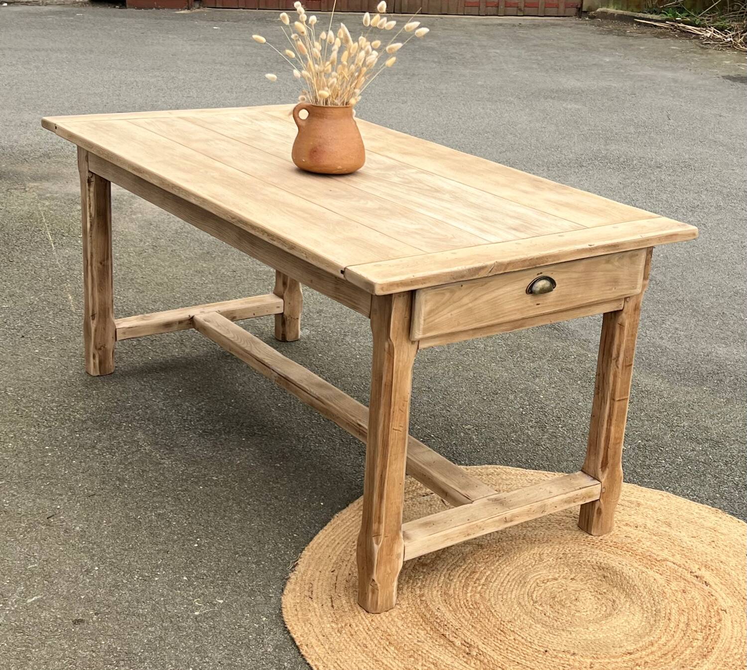 Antique farmhouse table in raw solid oak