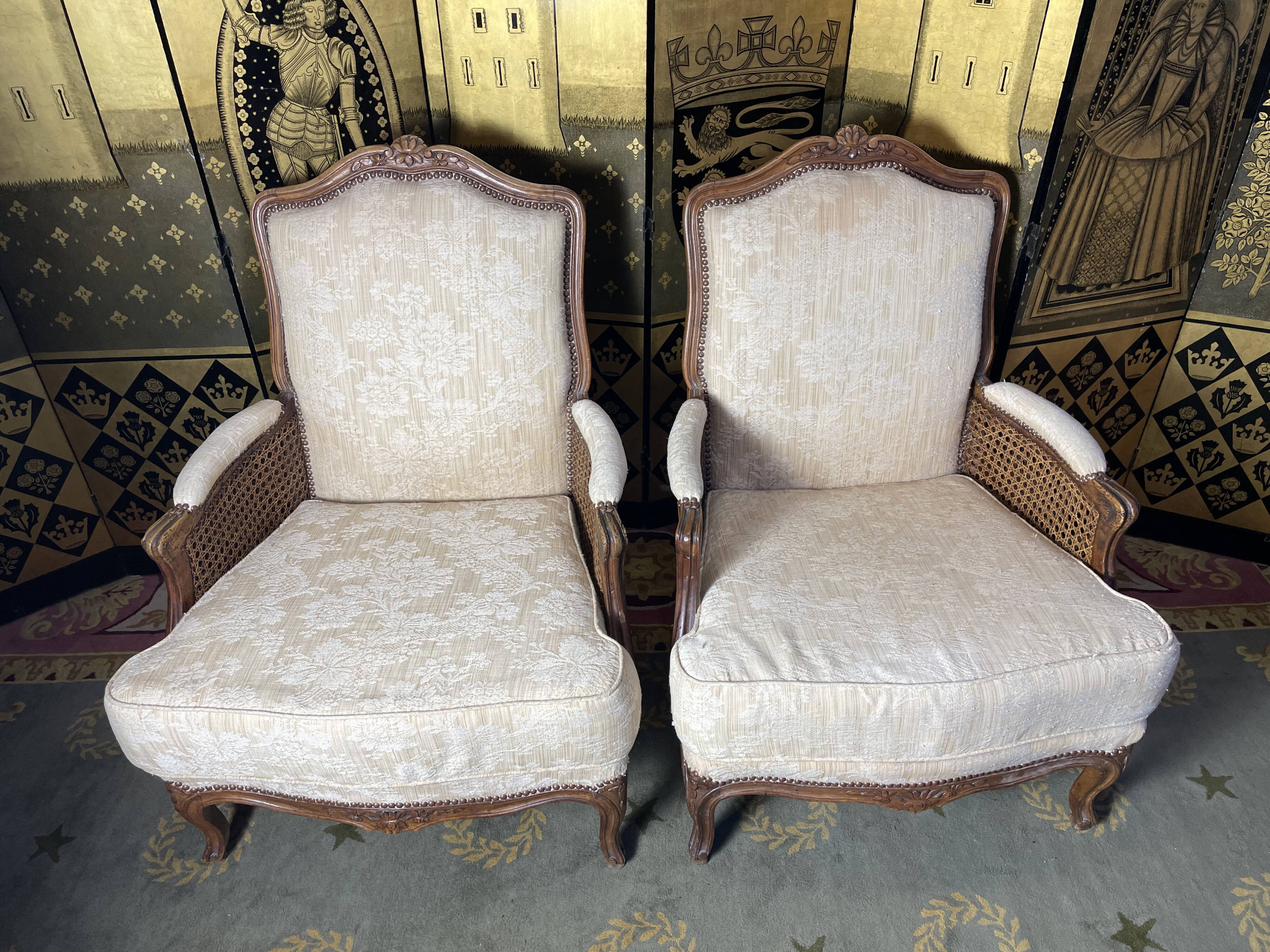 Pair of Louis XV style armchairs 19th century