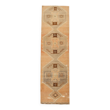 3x11 Cinnamon Color Turkish Runner Rug, Anatolian Vintage Rug, 92x321Cm