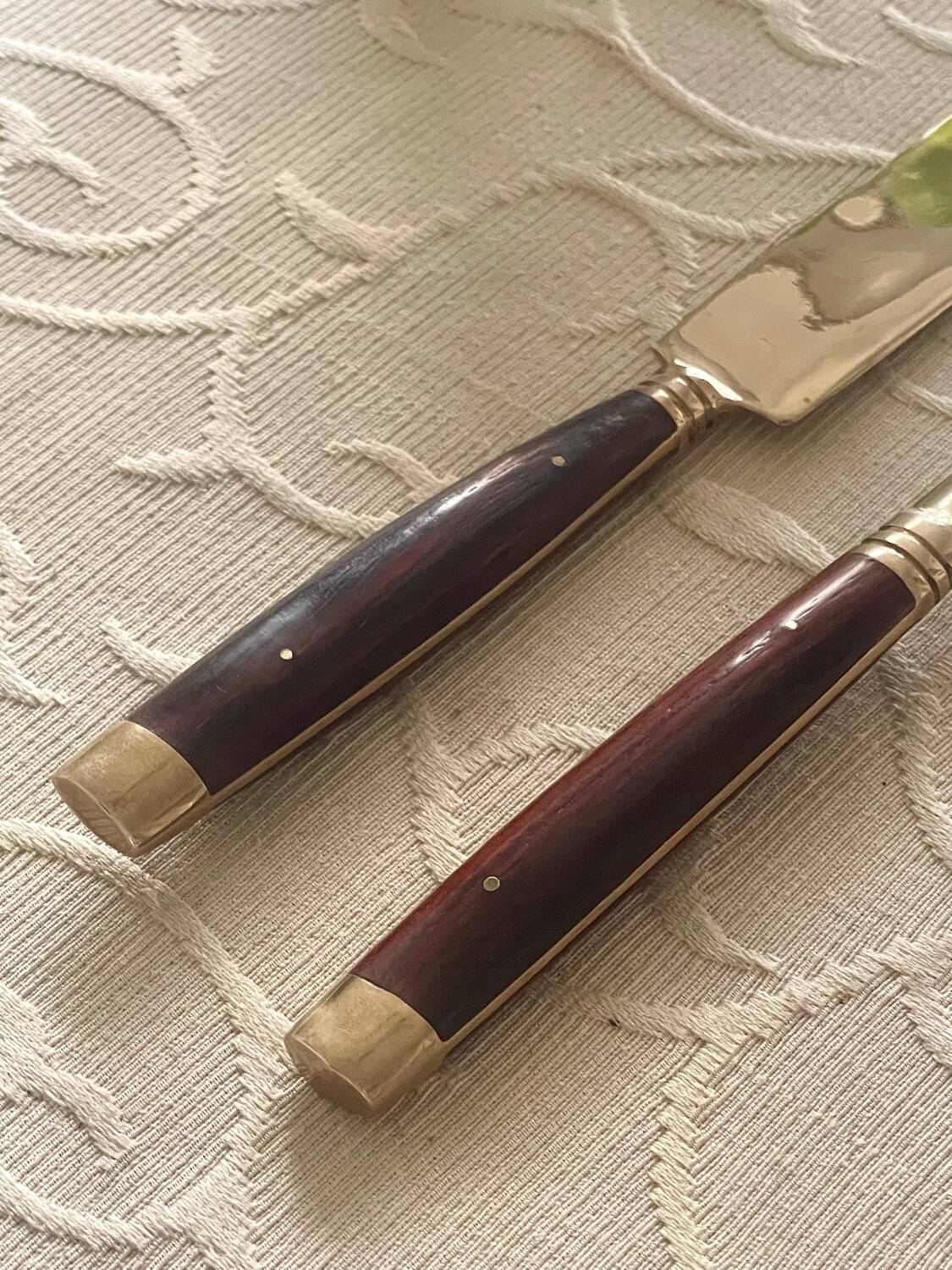 Service cutlery, brass and rosewood.
