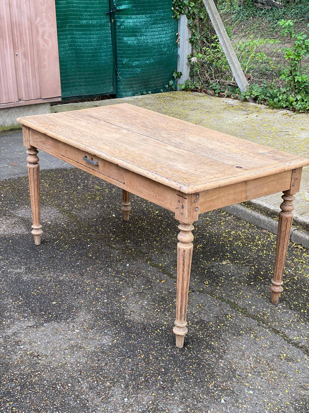 19th-century Louis XVI solid oak farmhouse table, 140cm.