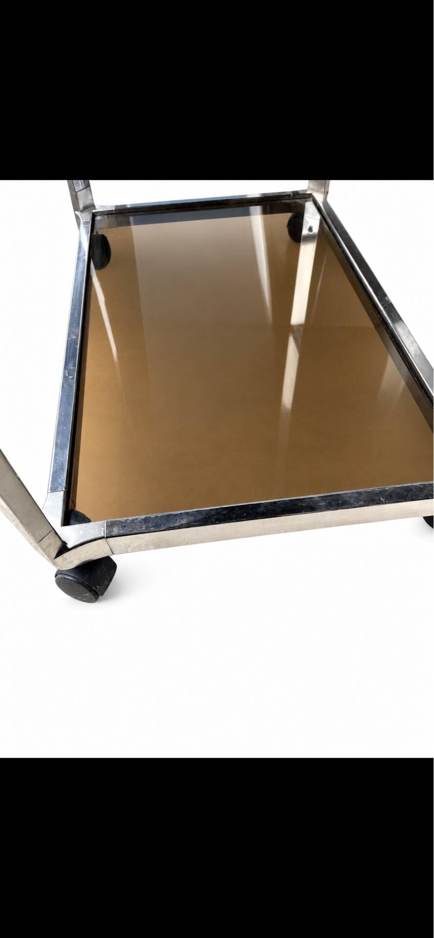Vintage chrome metal and smoked glass rolling dessert trolley – 70s/80s