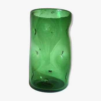 Vase verre empoli vert forêt années 60