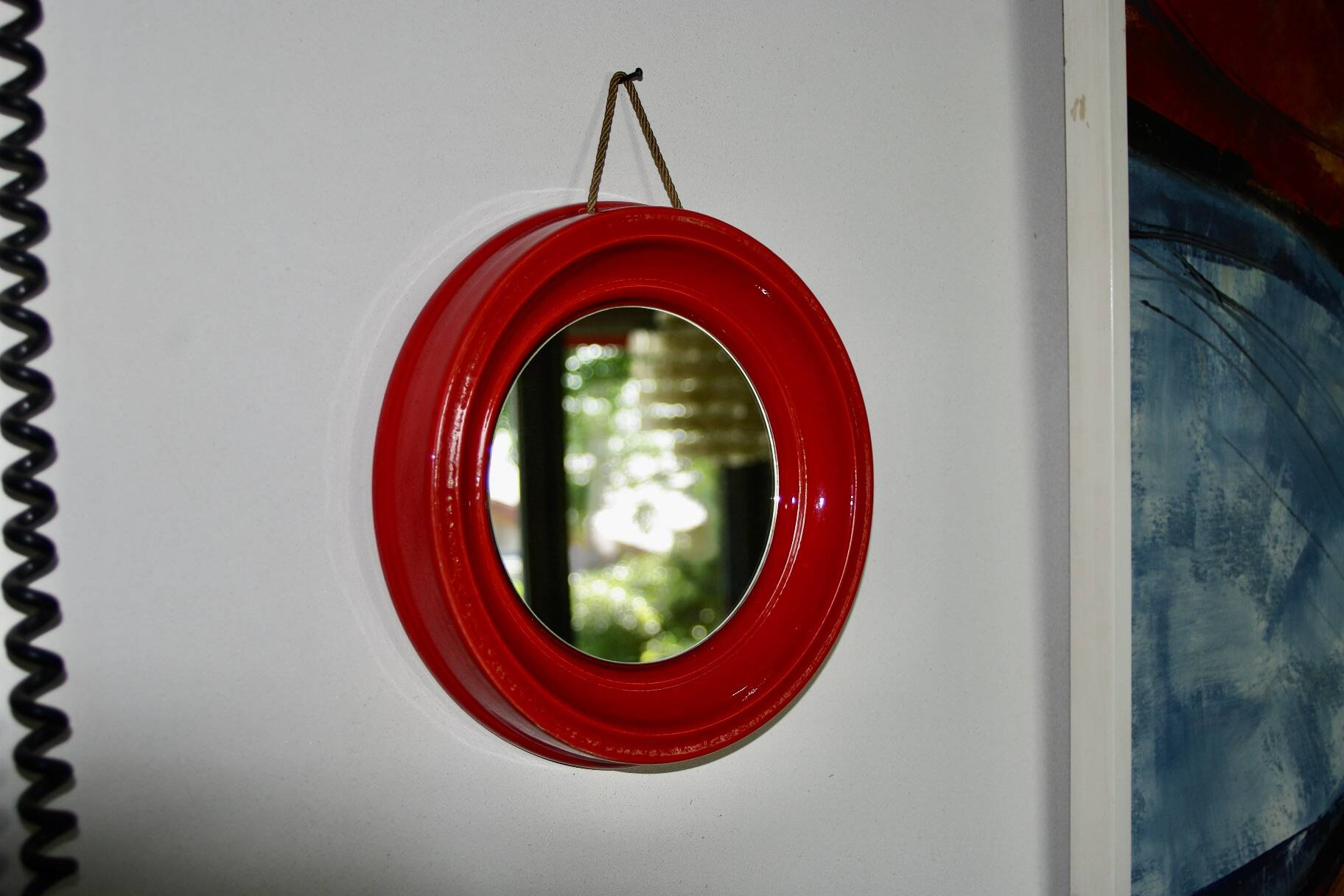 Vintage bright red ceramic mirror 1960