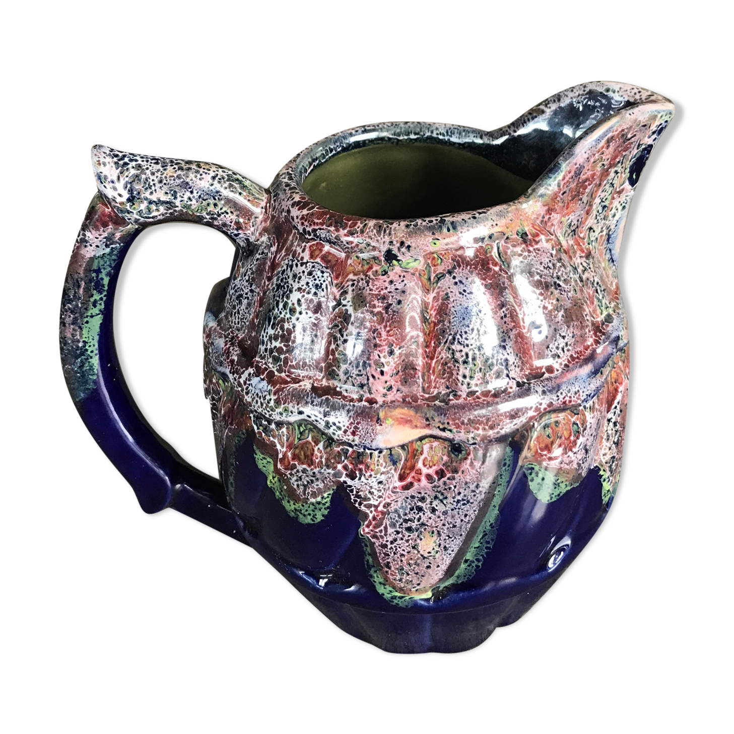 Old pitcher in porcelain stoneware flammé st amand de puisaye signed gaubier