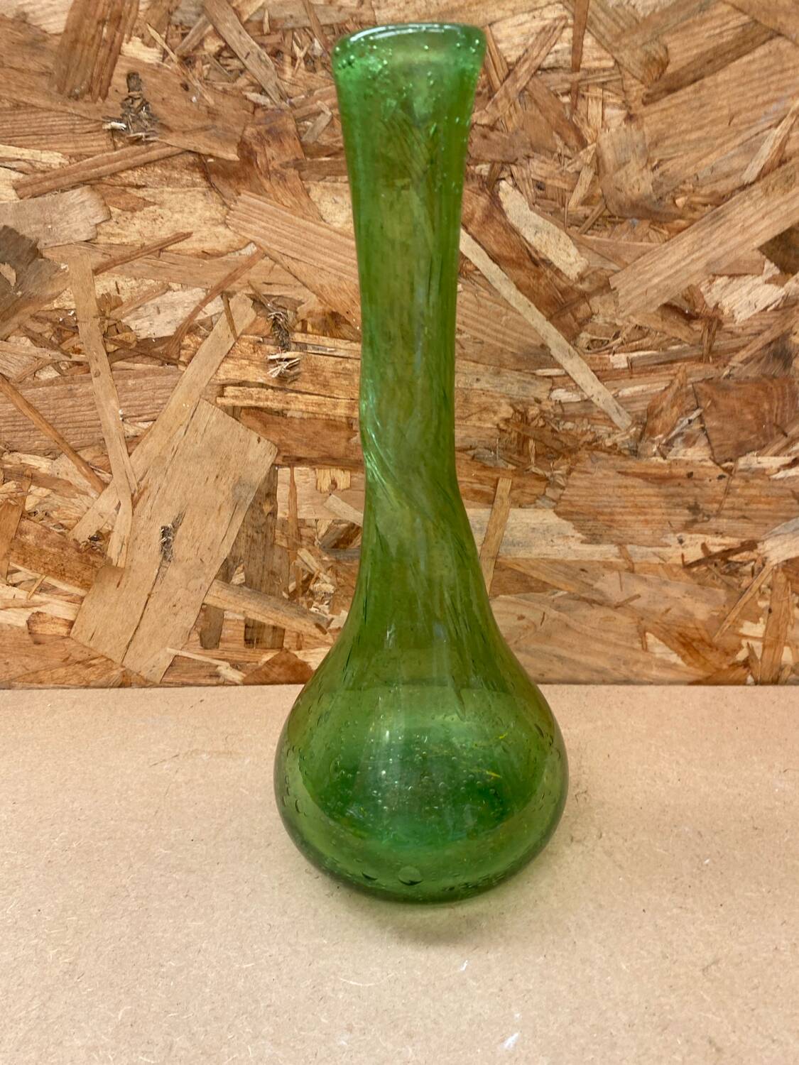 Vase soliflore style biot blown glass bubbled green vintage