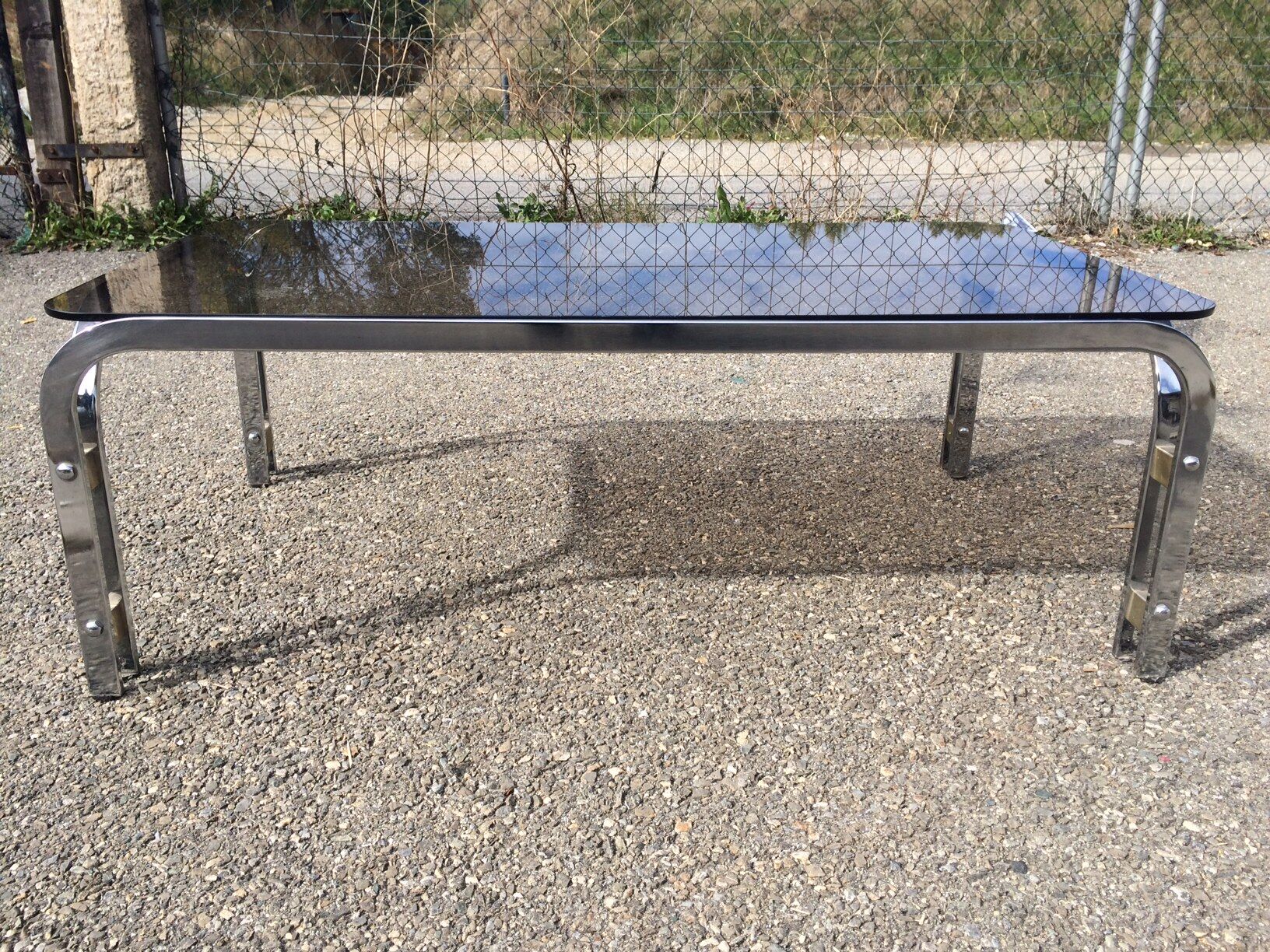 Vintage coffee table smoked glass and chrome 70