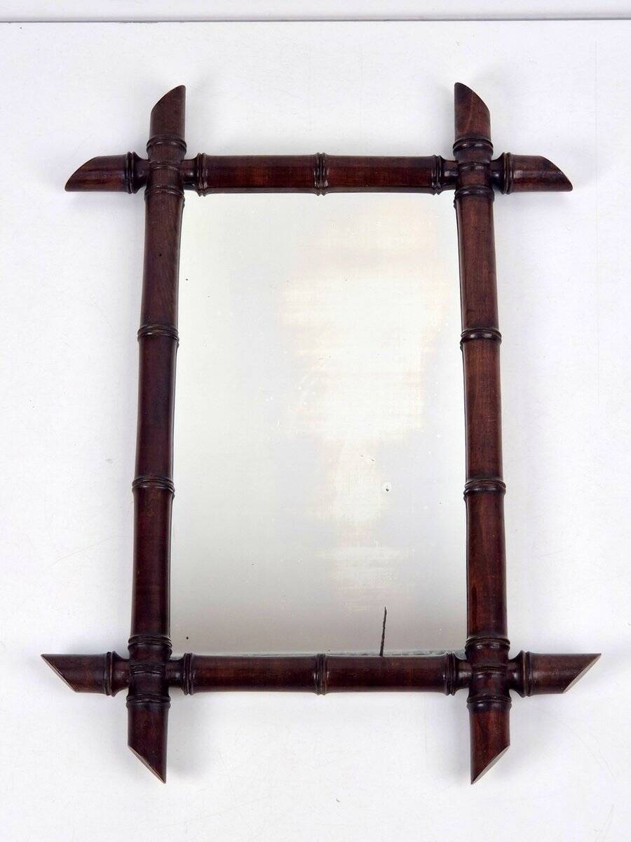 Art Nouveau Wooden Faux Bamboo Mirror, France, 1920