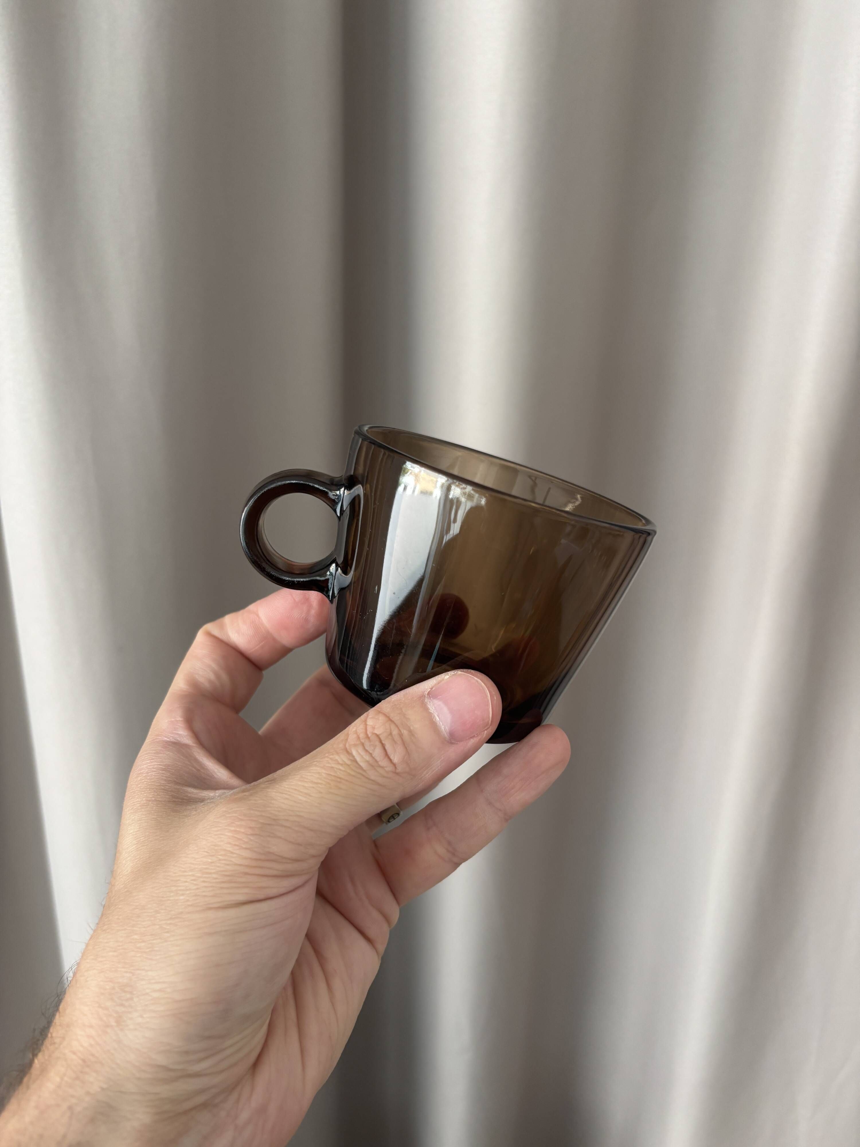 Set of 4 Vintage Smoked Glass Coffee CSeups by ŠEDA – Czechoslovakia, 1970s