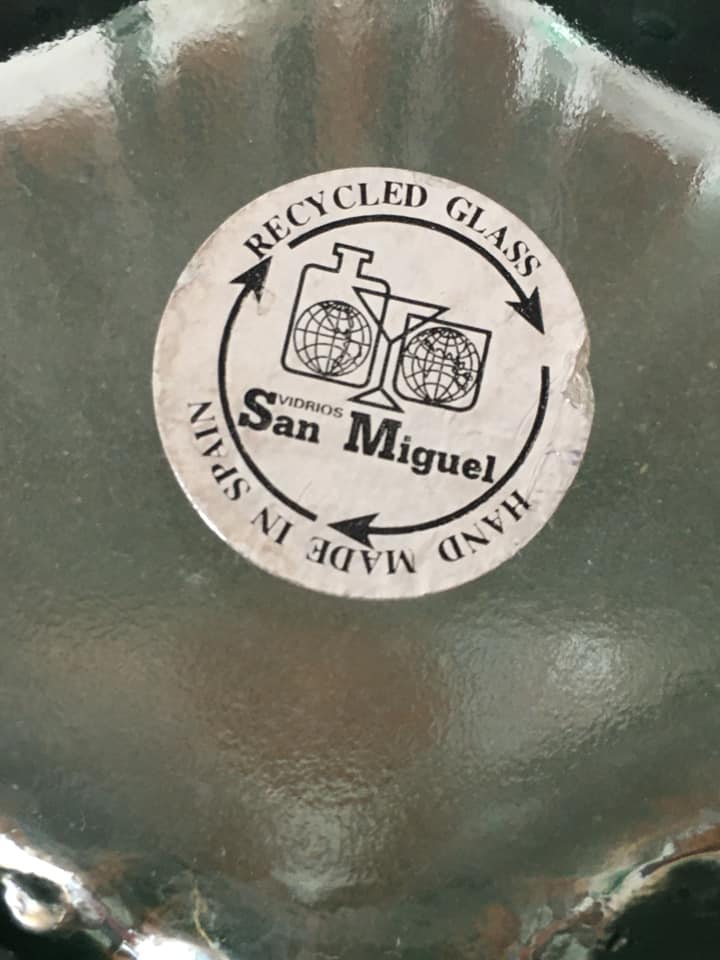 Large art-deco glass vase San Miguel (Spain). Handmade (original label)