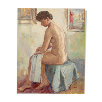 Nu femme, huile sur assiette, 39 x 49 cm