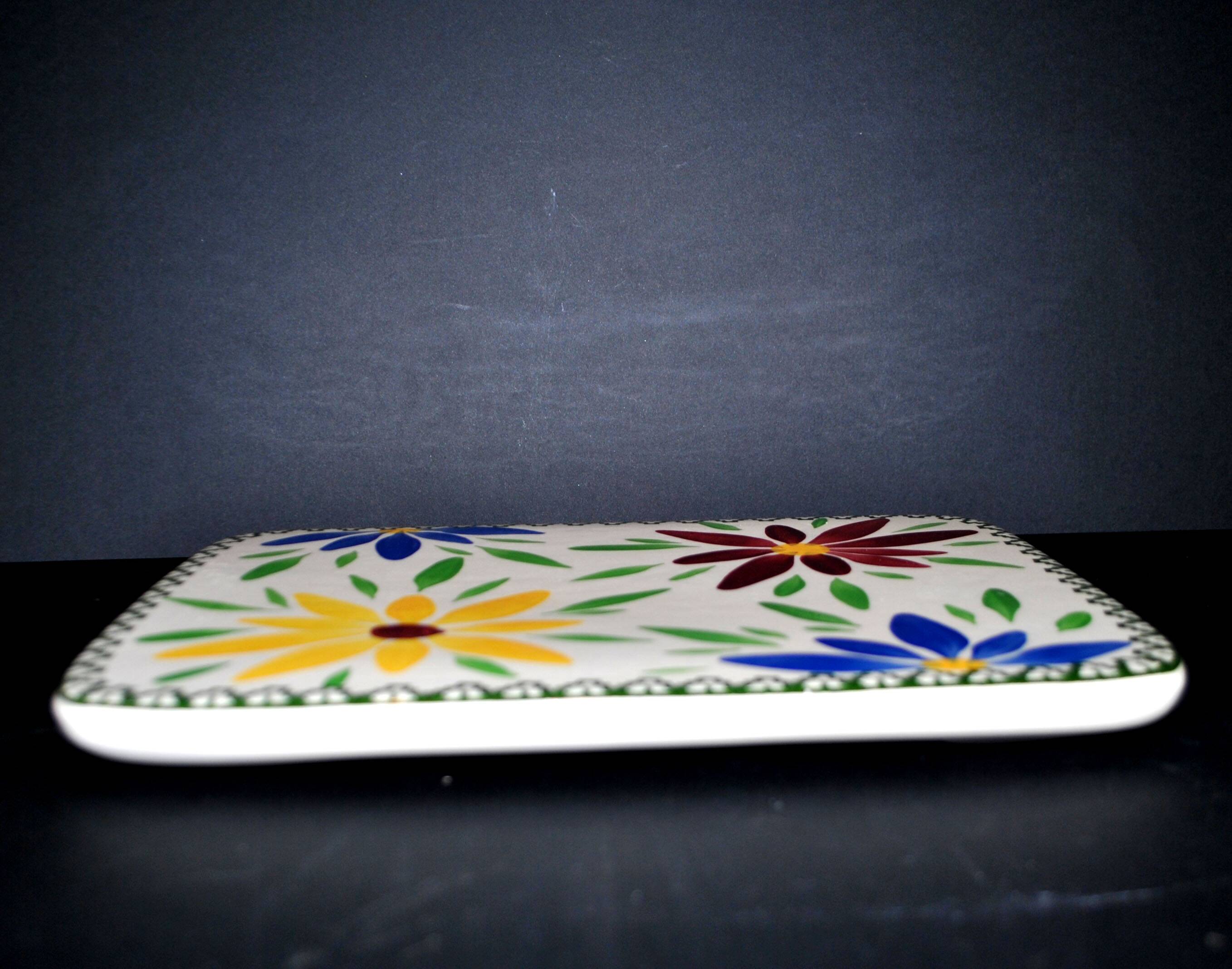 Vintage ceramic trivet from Saint-Clément - floral 1960-1970