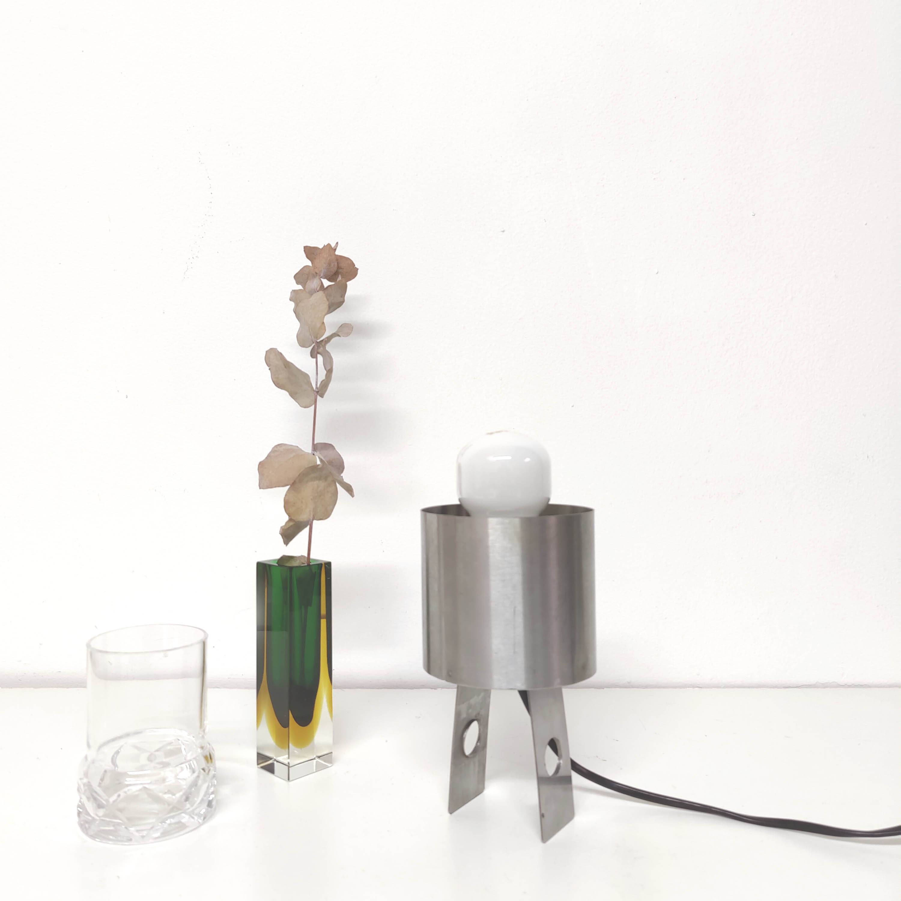 70s stainless steel table lamp geometric shapes