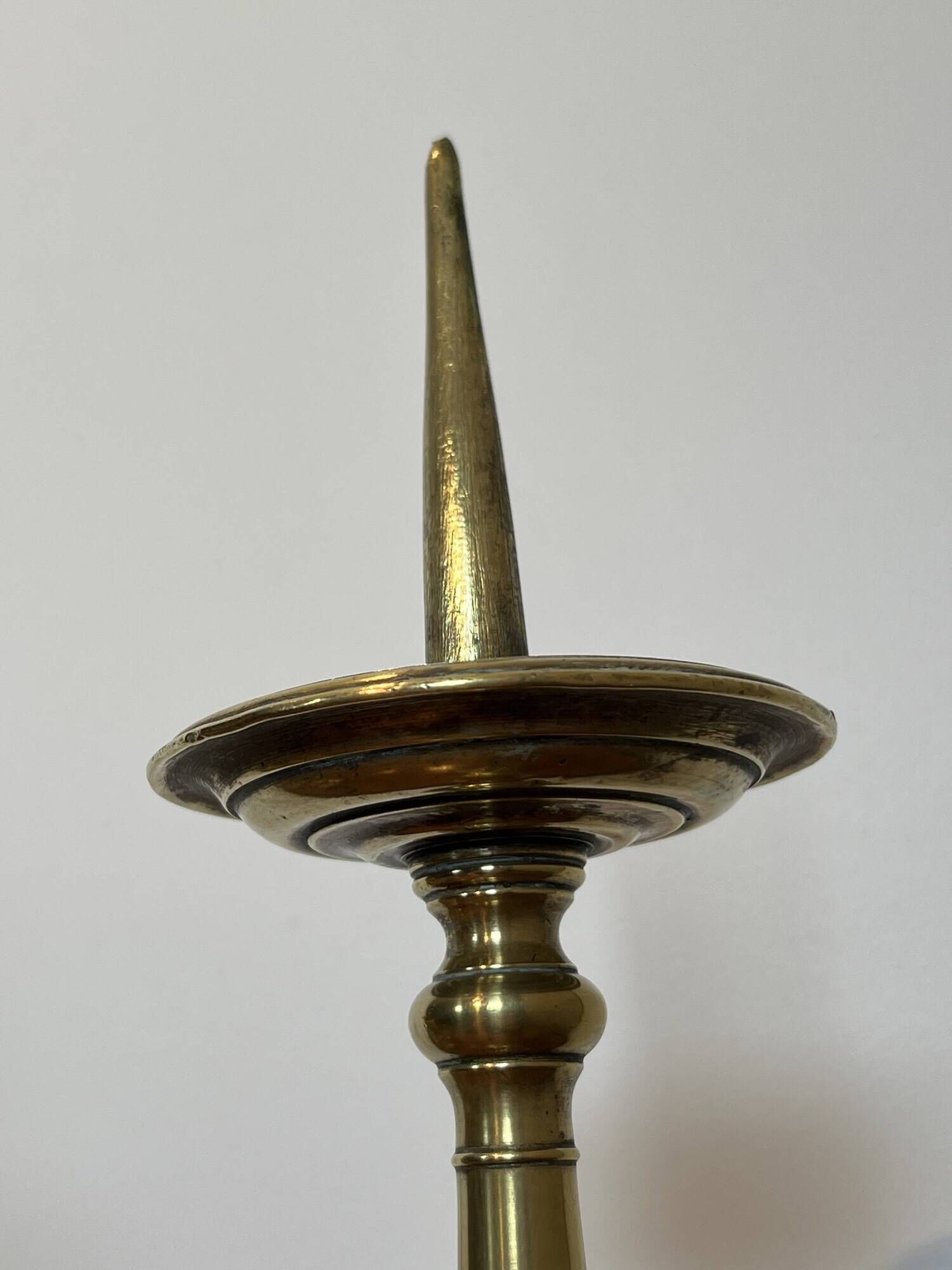 Pair of Large Brass Altar Candlesticks with Baluster Shaft and Tripod Base