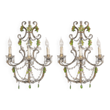 Ensemble de deux appliques ou appliques en cristal italien avec fleurs vertes