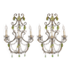 Ensemble de deux appliques ou appliques en cristal italien avec fleurs vertes