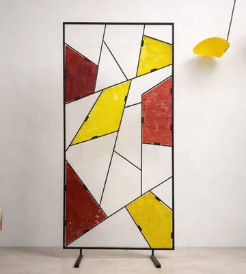 Mid-century modern geometric room divider with textured coloured glass, 1970s–1980s