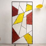 Mid-century modern geometric room divider with textured coloured glass, 1970s–1980s