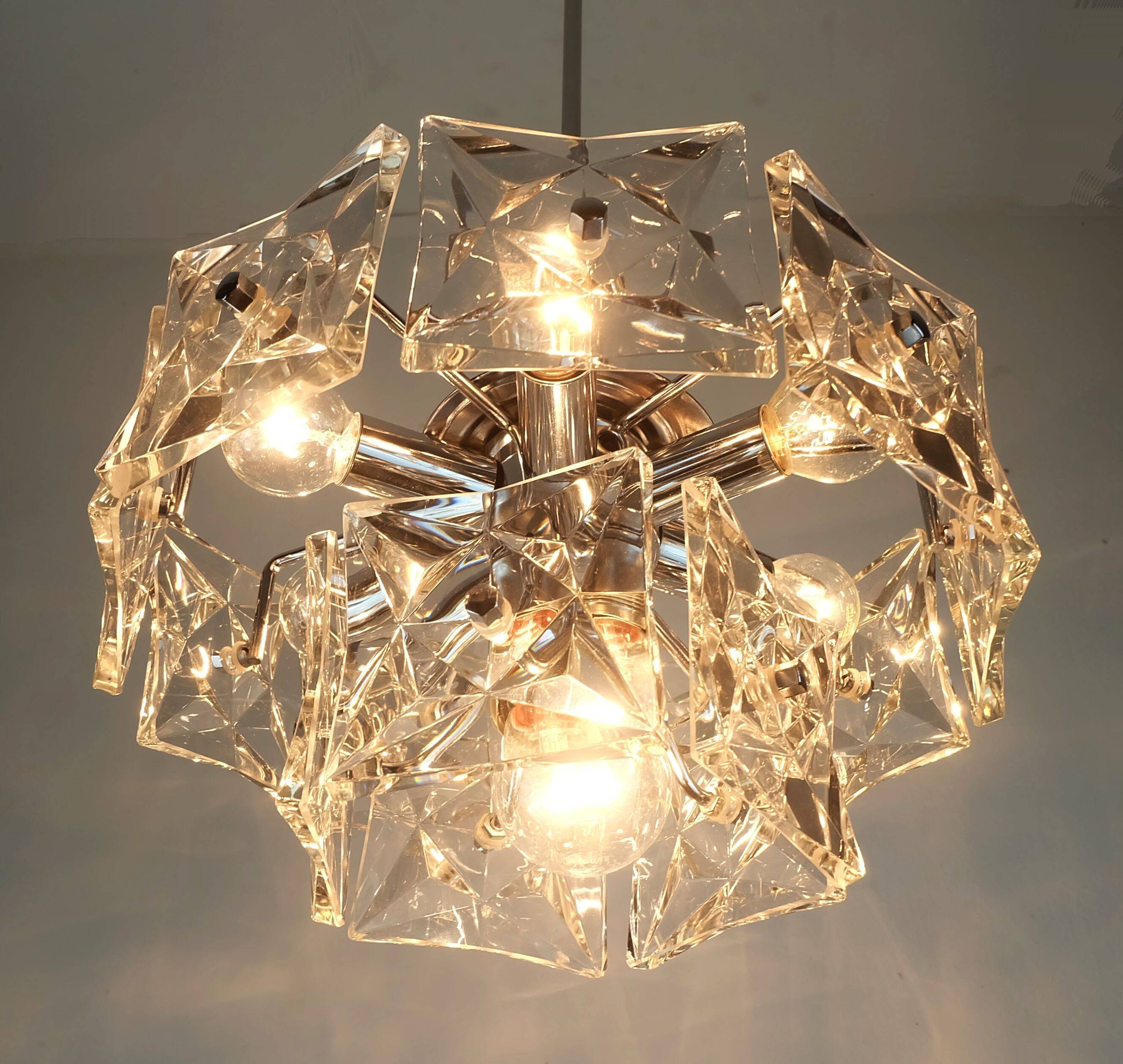 elegant 2-tier kinkeldey mid century PENDANT LIGHT crystal glass and chrome