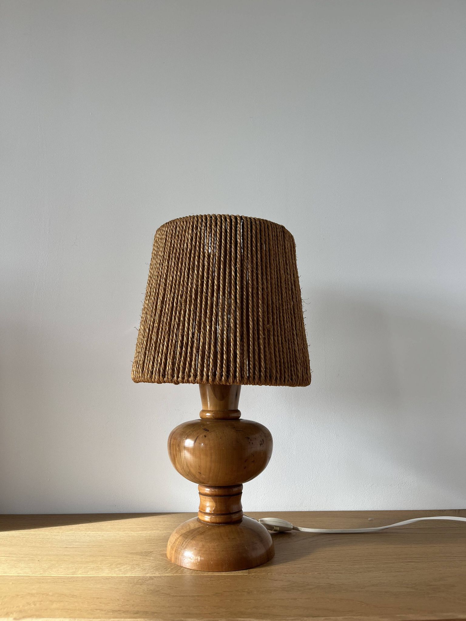 Vintage 1960 turned wood elm lamp
