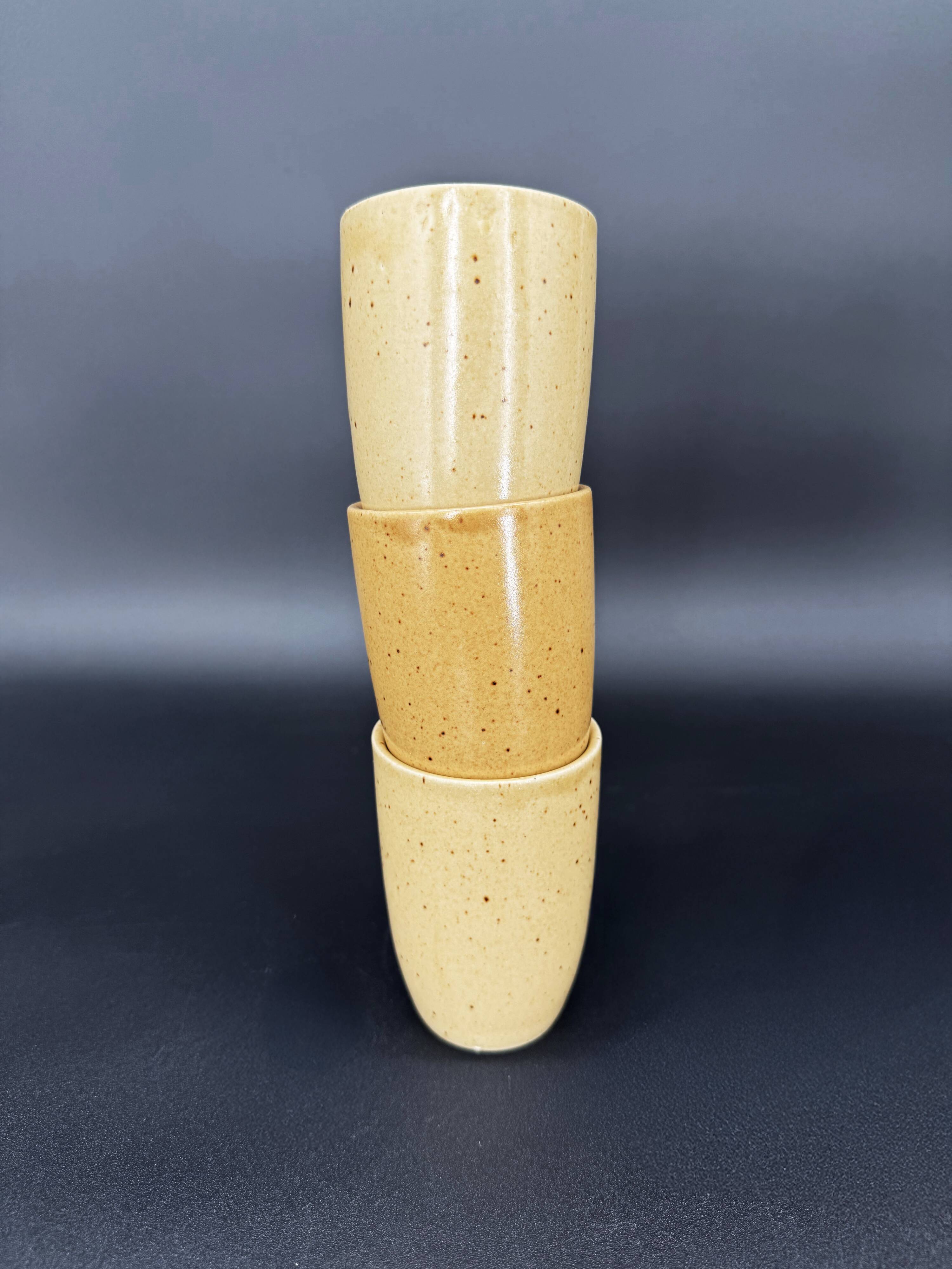 10 glazed stoneware cups signed Digoin