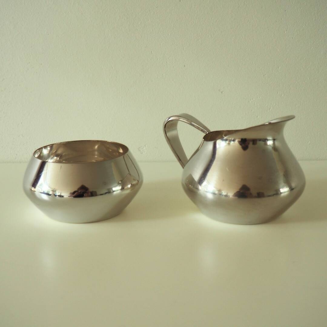 1960s Bauhaus Wagenfeld Silver Plate Sugar Cream Serving Set