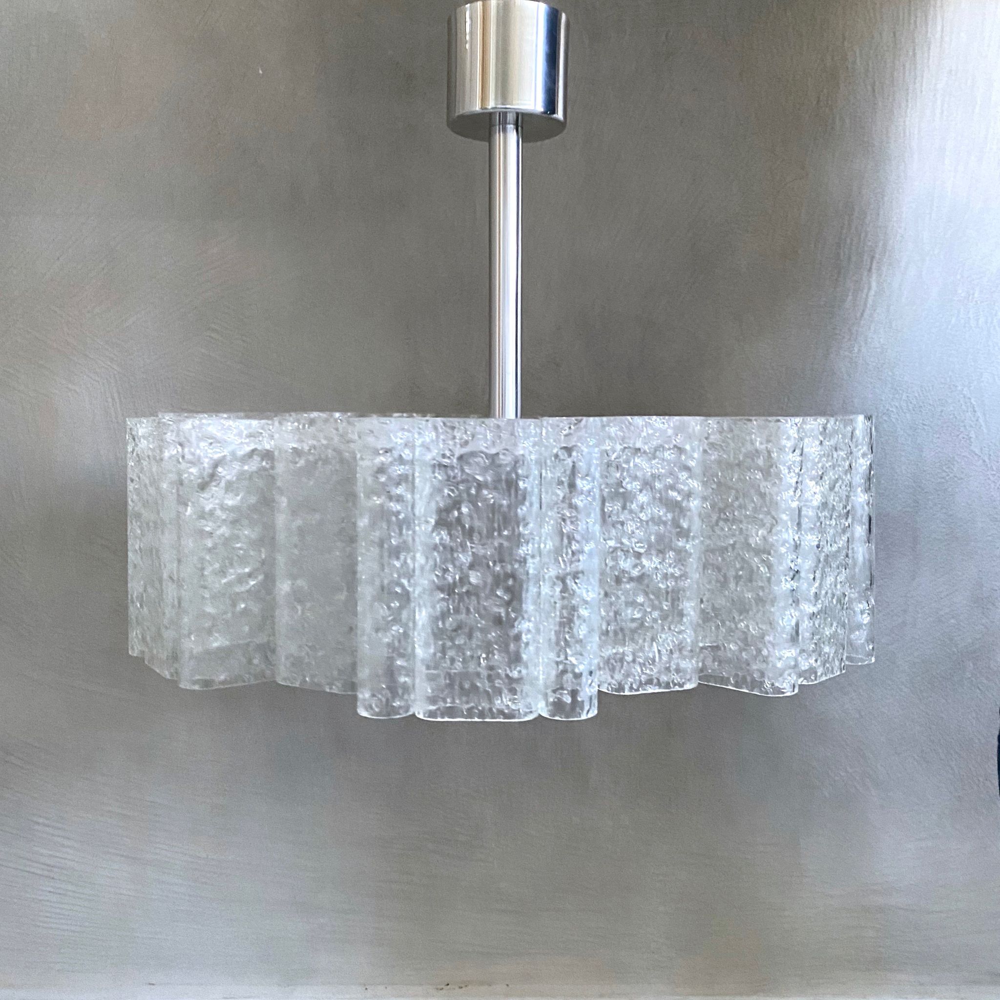 Glass chandelier by Doria Leuchten 1960s mid century lamp, vintage interior.
