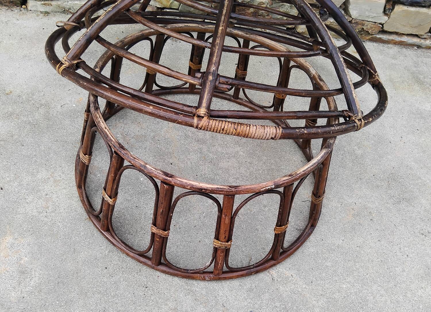 Set of 3 Vintage Rattan Half-Spherical Armchairs