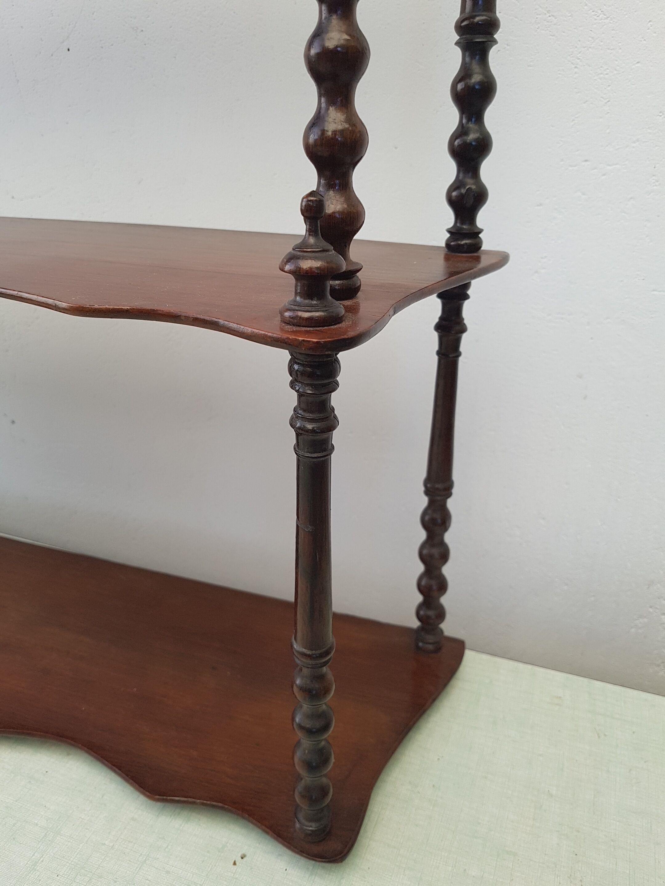 Old shelf to hang or lay in walnut and turned wood