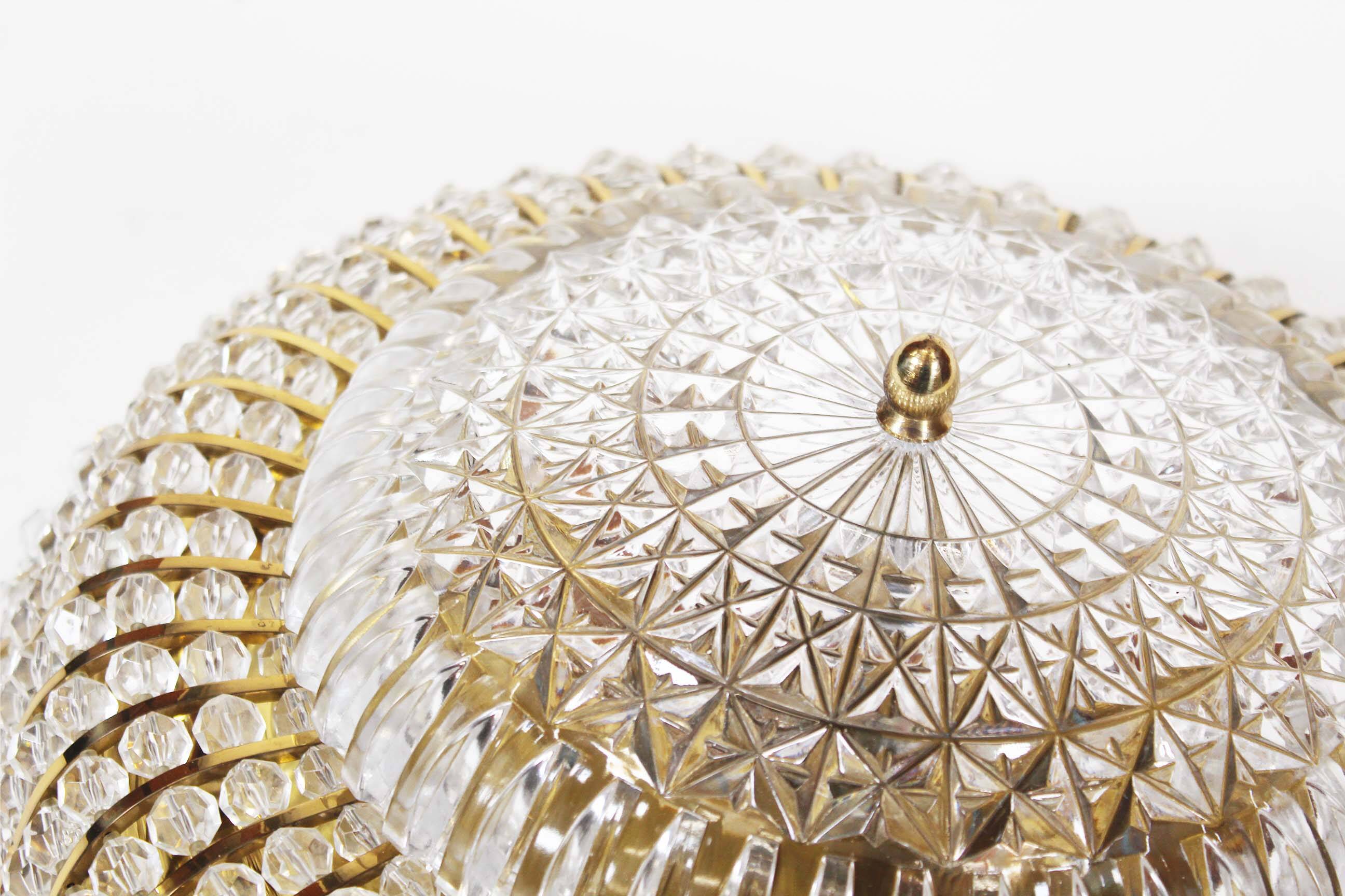 Large vintage brass and glass flush mount light by Palwa