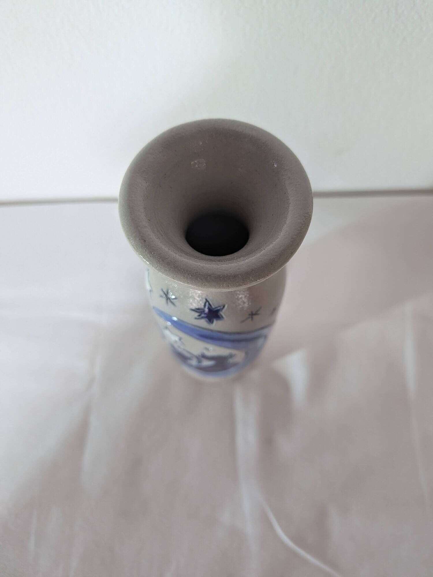 Salt-glazed stoneware vase from Betschdorf by Fortuné Schmitter – cats, moon and star