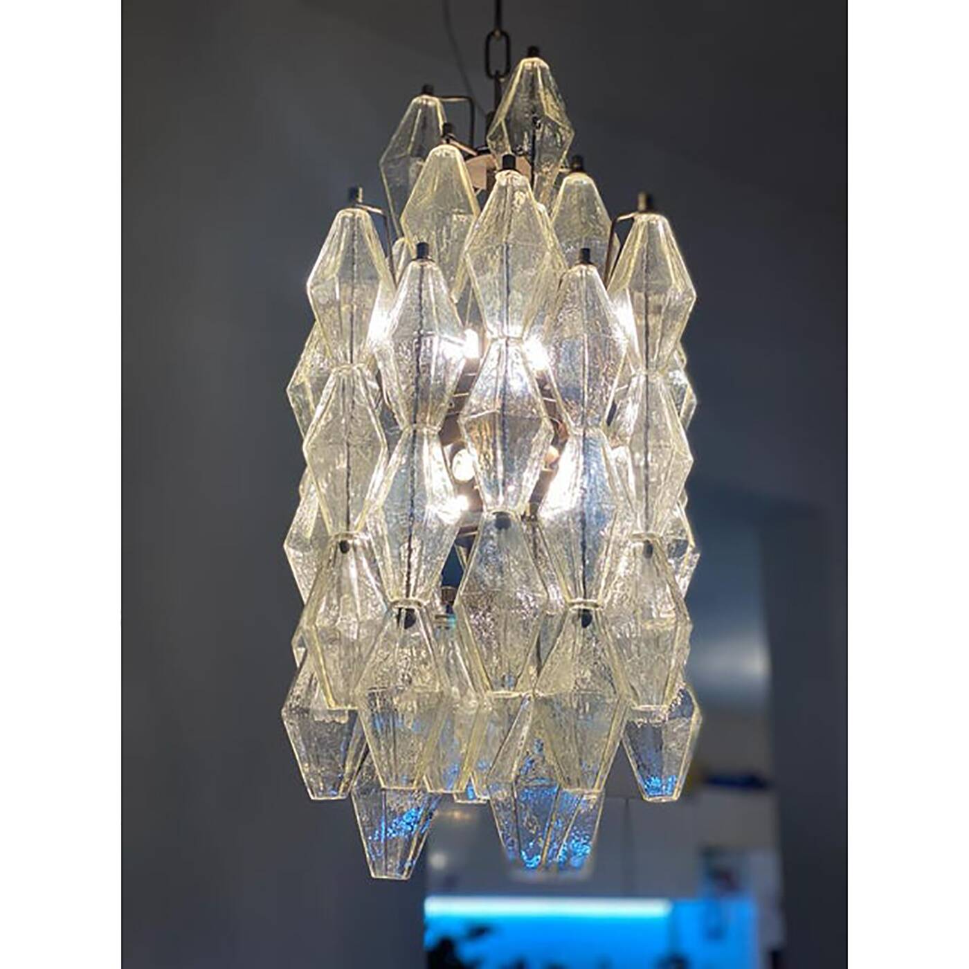 A pair of champagne "poliedro" murano glass chandelier