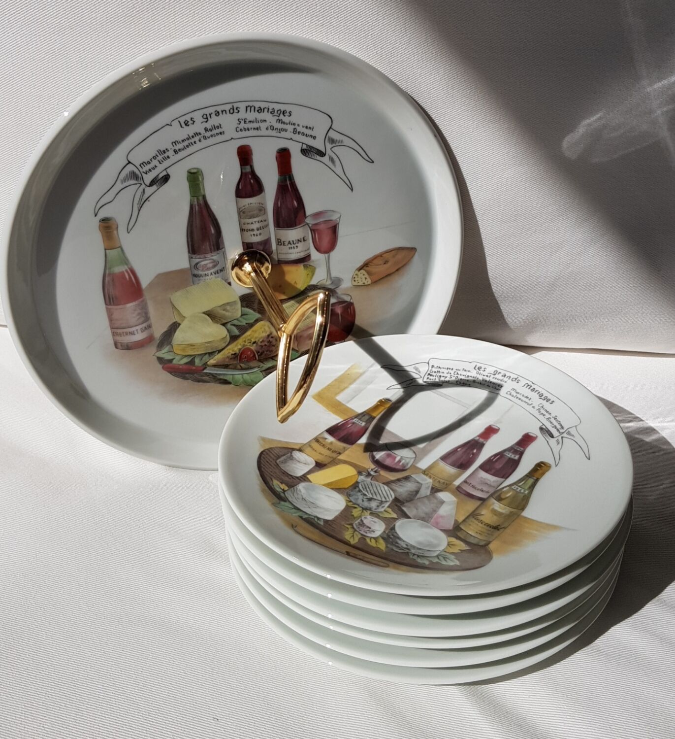 Plateau de fromages en porcelaine avec 6 assiettes assorties