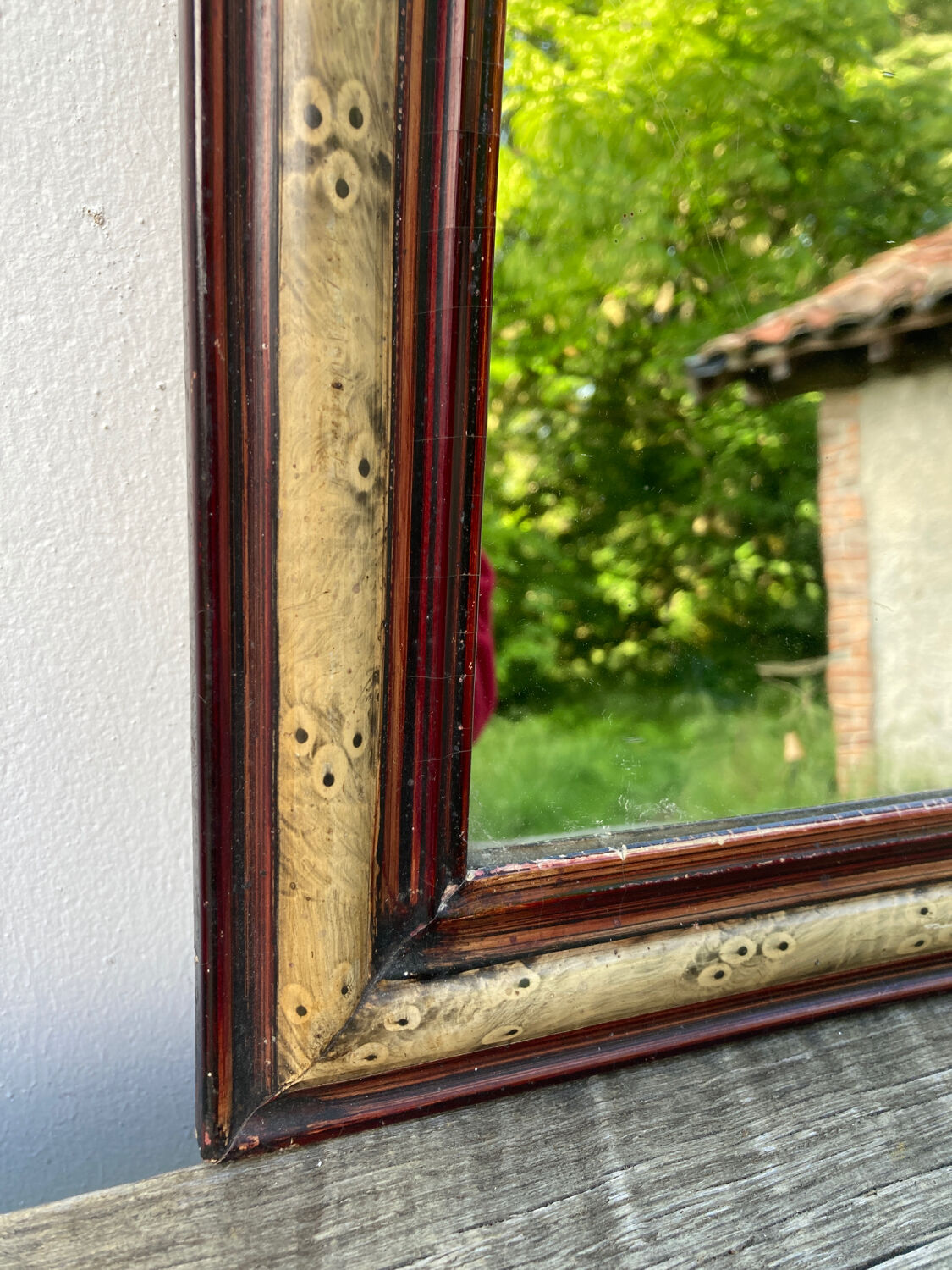 Mirror louis philippe old nineteenth in brown and beige wood