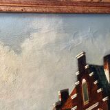 Dutch street scene oil painting in ornate frame signed Nijland