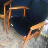 Paire de fauteuils vintage bois massif scandinave, meubles sièges anciens