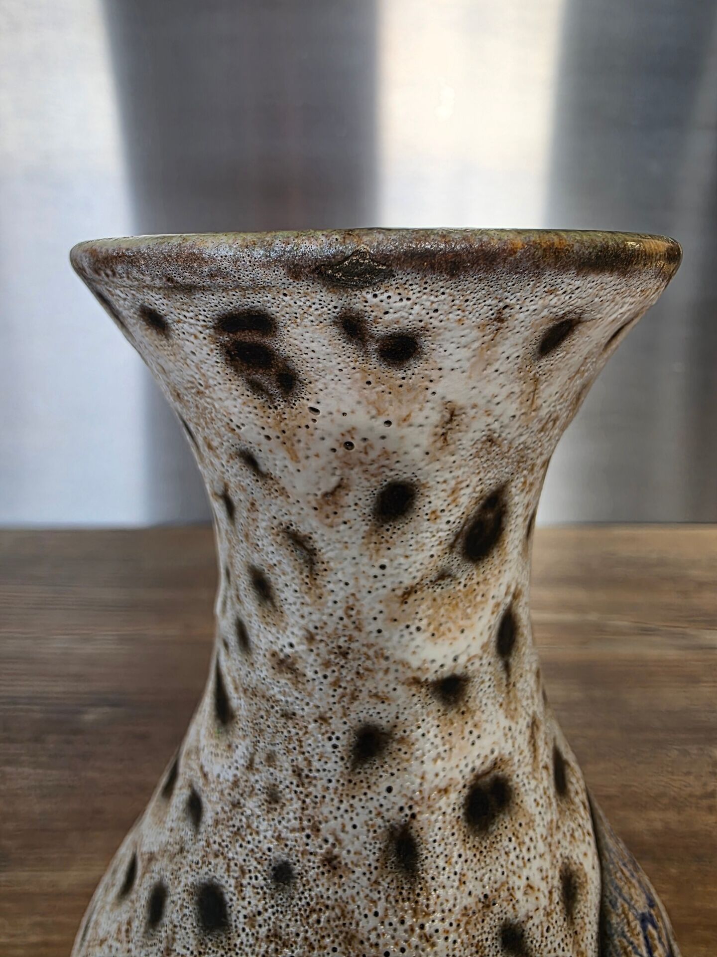 Vase Marius Bessone fat lava Vallauris 1950s sea foam & enamels H 16