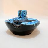 Candle holder ashtray blue fat lava glacier enamels cyclops ceramic pottery Annecy
