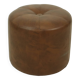 Pouf rond vintage en bois et cuir skaï marron patchwork années 60