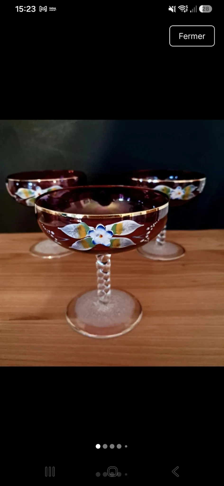 3 Bohemian crystal champagne coupes from the 1960s.