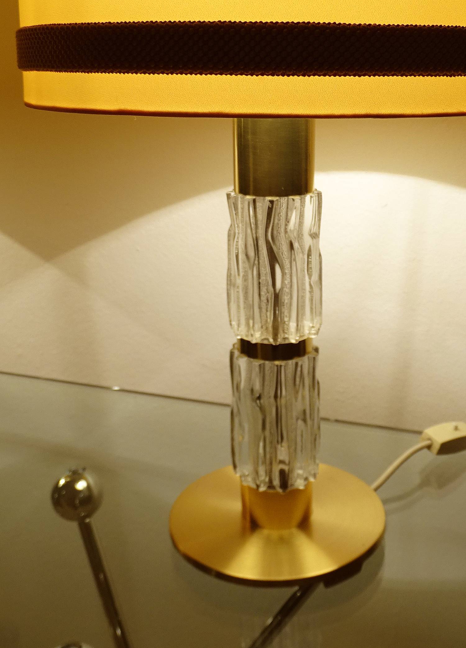 Pair Large Vintage Lamps, Glass & Brass