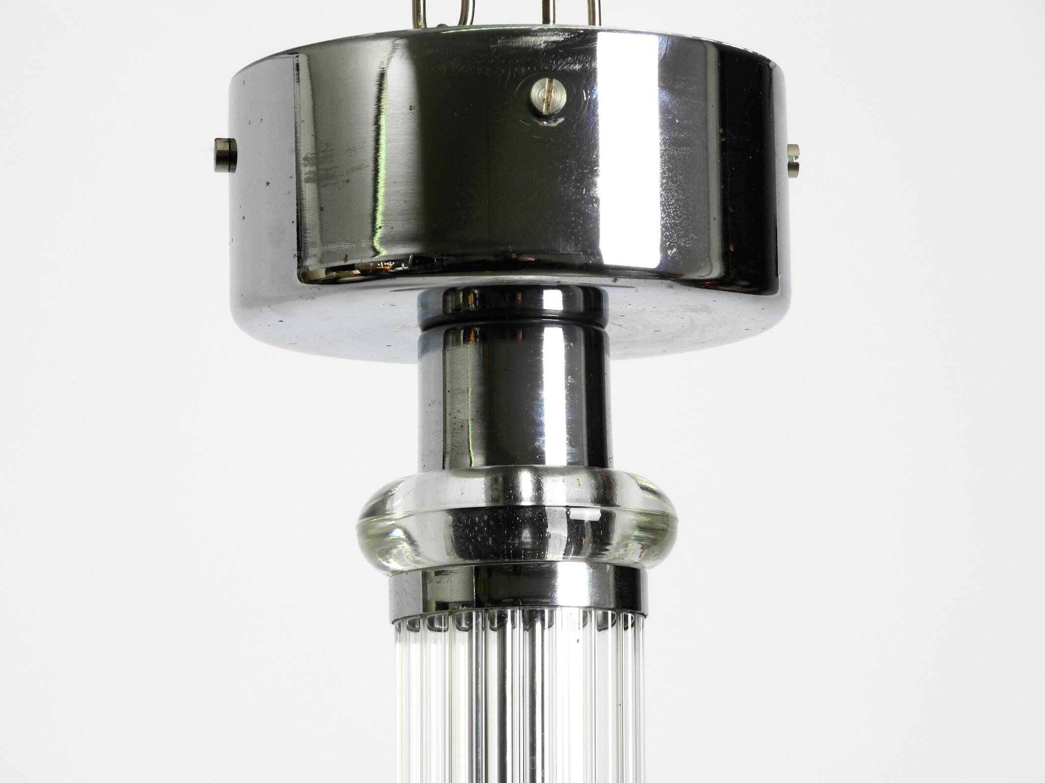 Large Czech Mid Century glass ceiling lamp with glass shade and glass rod