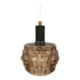 Older hanging lamp with champagne colored outer glass with inner shade of crystal glass.