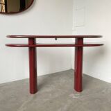Red lacquered console and its mirror from the 80s