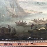 Oil on canvas "Seascape and Mountains" 19th century