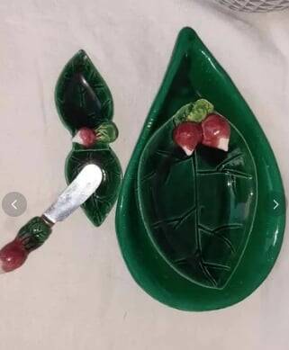 Decorative earthenware set with radish motif – vintage