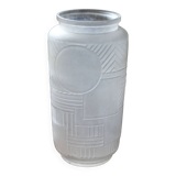 Molded pressed glass vase with geometric decoration Verrerie Legras