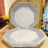X5 large white Arcoroc plates with black stripes Octime model of the 80s