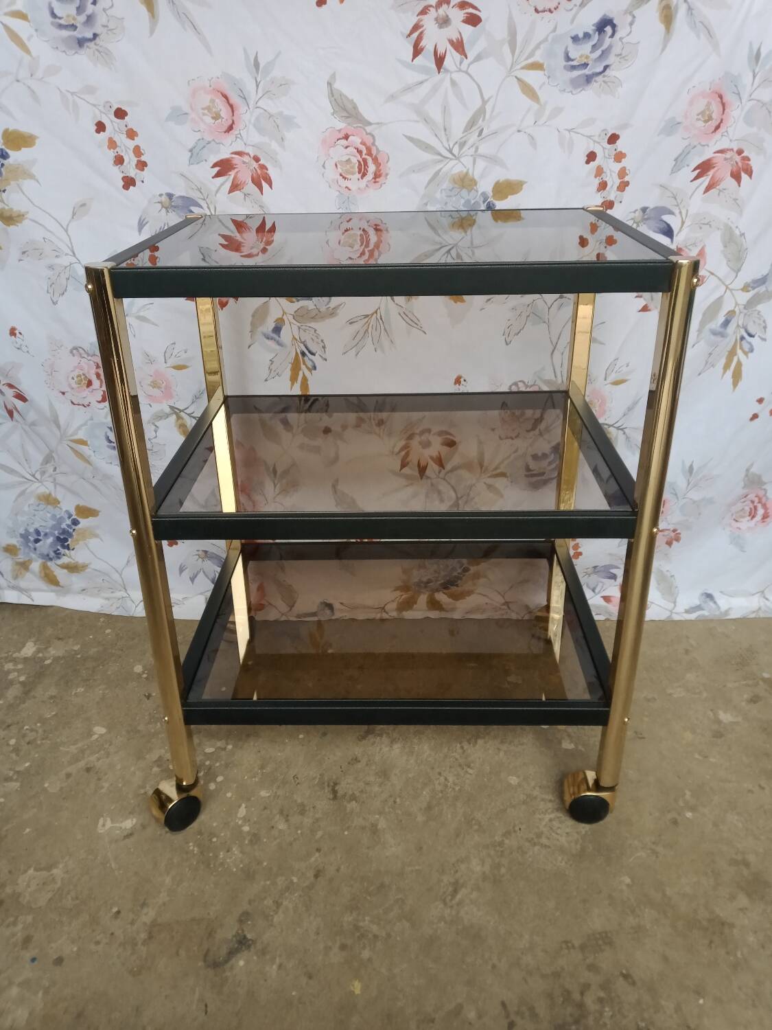 Metal and smoked glass trolley erard (france)