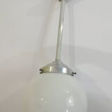 Vintage suspension in aluminum metal and opaline glass globe – Industrial design